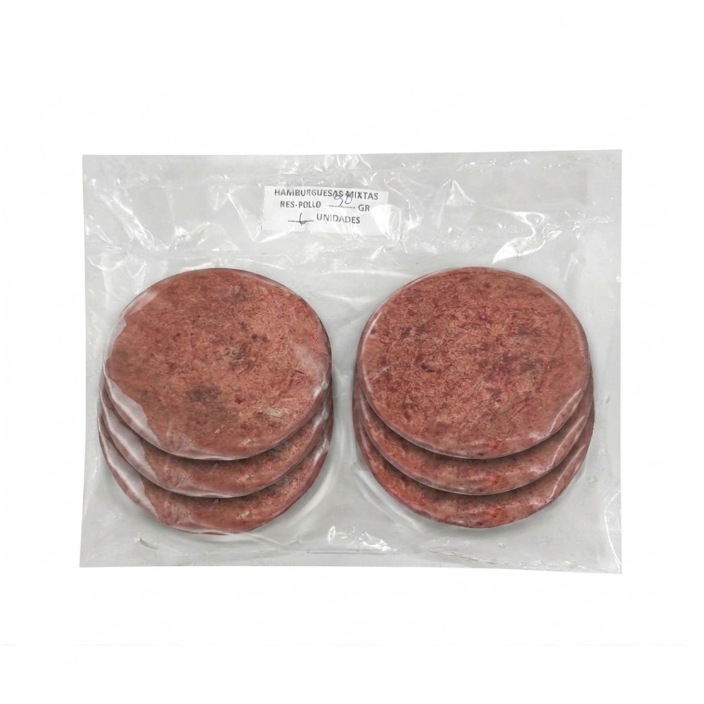 Hamburguesa Mixta de Res y Pollo paq 6 u (90 g)