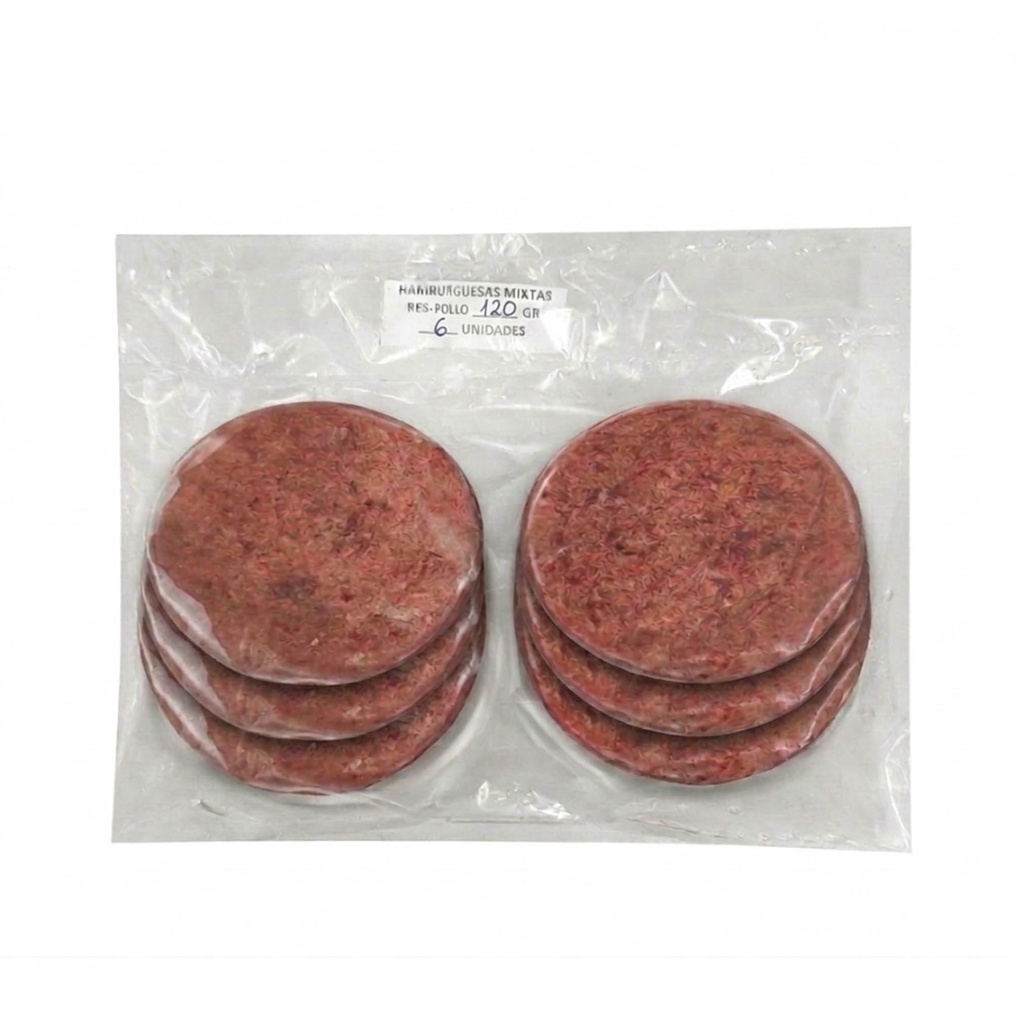 Hamburguesa Mixta de Res y Pollo paq 6 u (120 g)