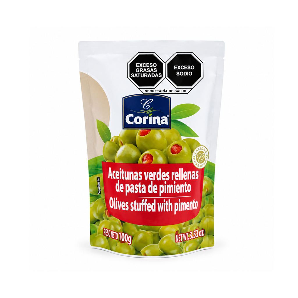Aceitunas Verdes Rellenas de Pasta de Pimiento (100 g)