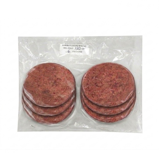 [006310] Hamburguesa Mixta de Res y Pollo paq 6 u (120 g)