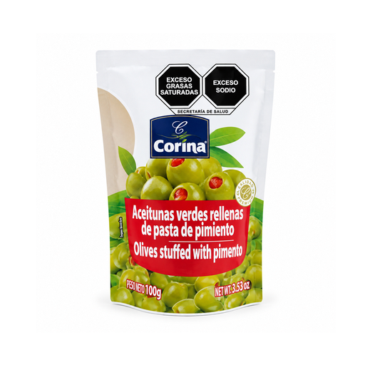 [004625] Aceitunas Verdes Rellenas de Pasta de Pimiento (100 g)